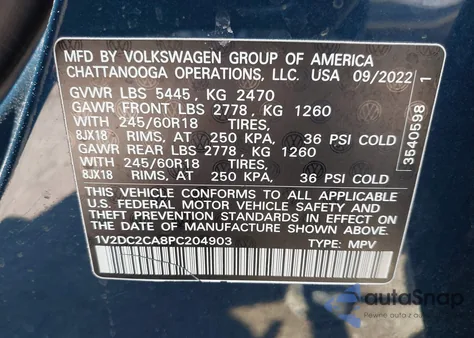 2023 Volkswagen Atlas Cross Sport 2.0T Se z USA, uszkodzony, nr VIN 1V2DC2CA8PC204903